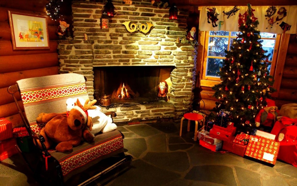 These are beautiful scenes, but be cautious when placing your tree near a heat source like this fireplace.