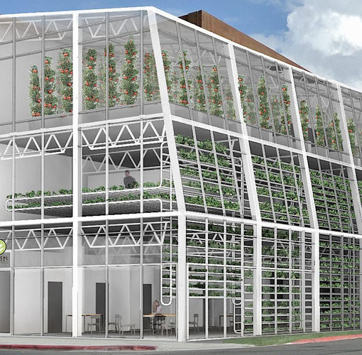 A drawing of the planned vertical farm in Jackson, Wyoming. Courtesy Vertical Harvest
