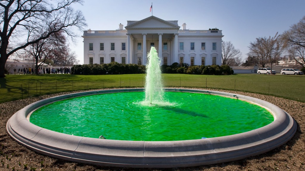 The water in the fountain on the North Lawn of the White House is dyed green in honor of St. Patrick's Day, March 17, 2011. (Official White House Photo by Chuck Kennedy)