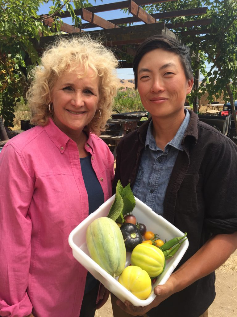 Nan Sterman with Krystin Leach, an organic farmer who uses traditional Korean hand agriculture methods in her small farm near San Jose. Photo: Courtesy Nan Sterman