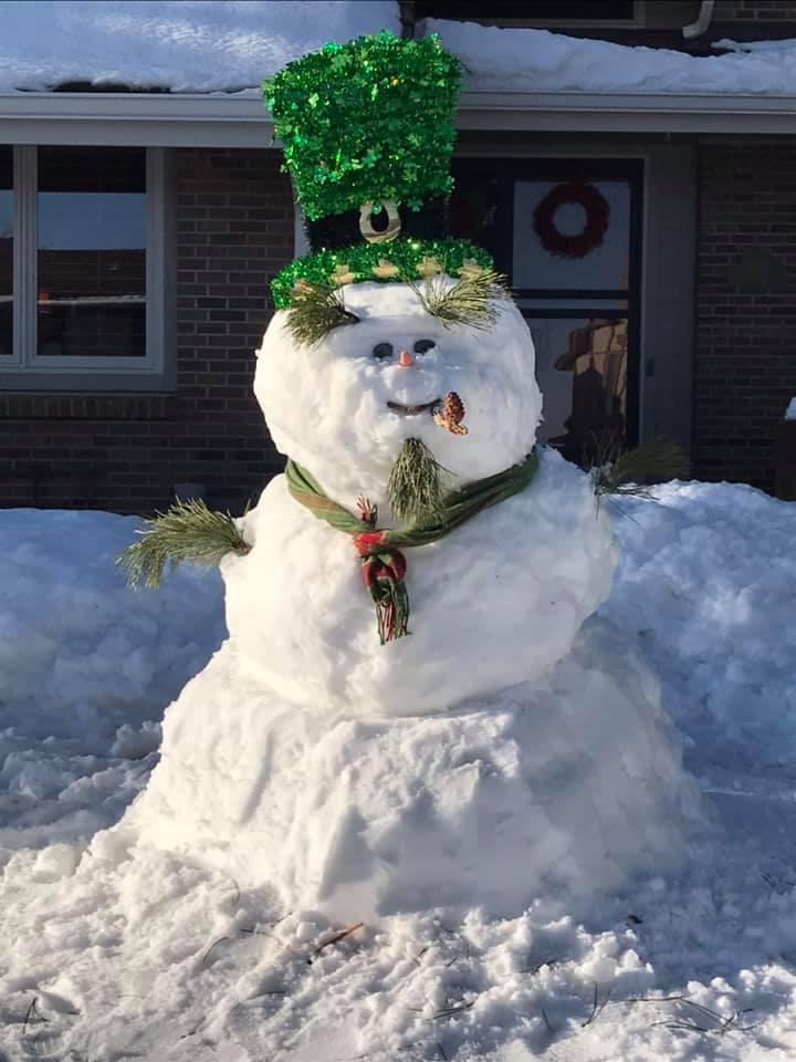 This is one cool St. Patrick's Day snowman in Denver. We hear his name is Lim O'Rick. Photo: Courtesy Jim Mumford