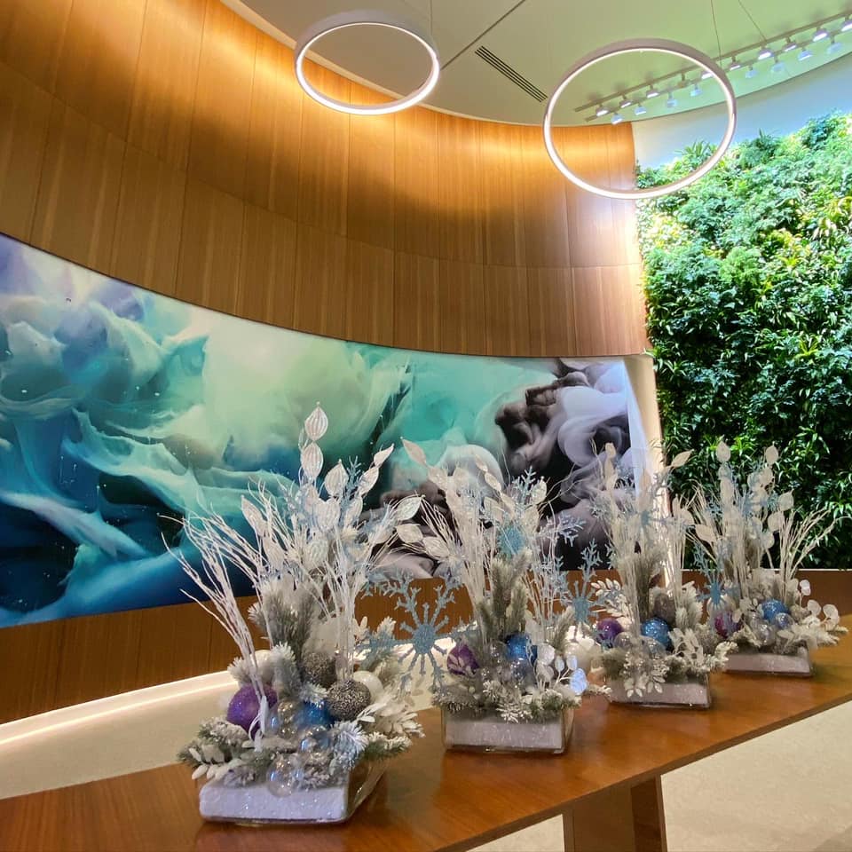 Whinnery Design decorated the lobby for our clients at 655 West Broadway in 2020 - see our living wall in the back! Photo: Courtesy Whinnery Design holidays are here