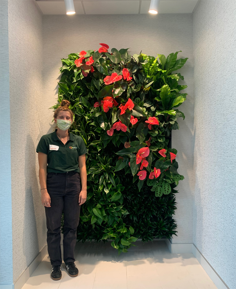 Plant care specialist Weslea Greyson shows off her first living wall installation for a company in Irvine.