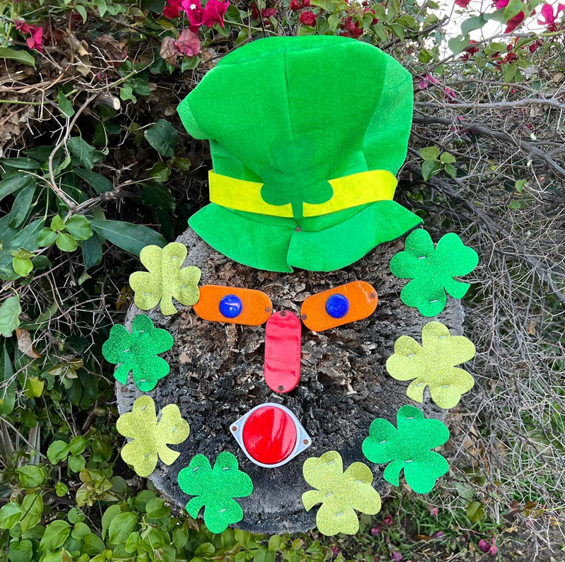 My neighborhood mascot Mr. Stumpy is ready for St. Patrick's Day in his recycled Irish attire! Thank you, Nina! Photo: Jim Mumford Go Green St. Patrick's