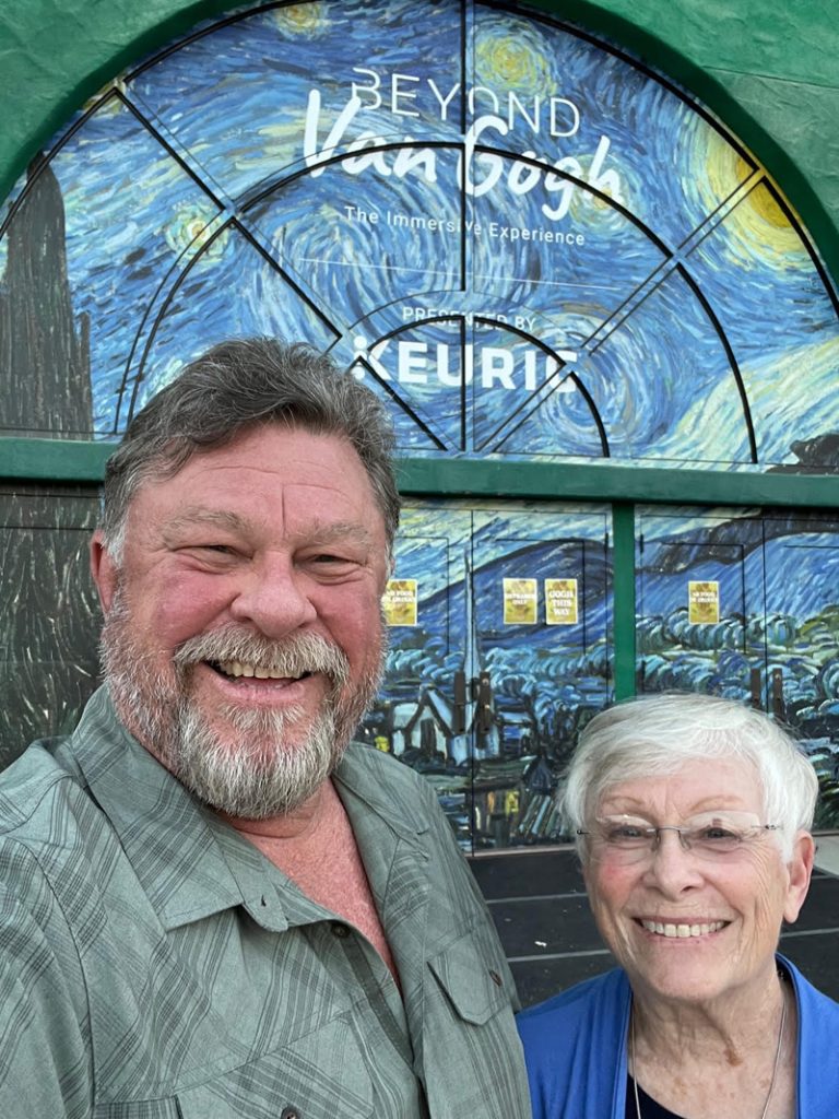 Good Earth Plant Company owner Jim Mumford and his mom, Sandy Fowler, at the Van Gogh exhibit earlier this month. Photo: Jim Mumford Mother's Day 2022