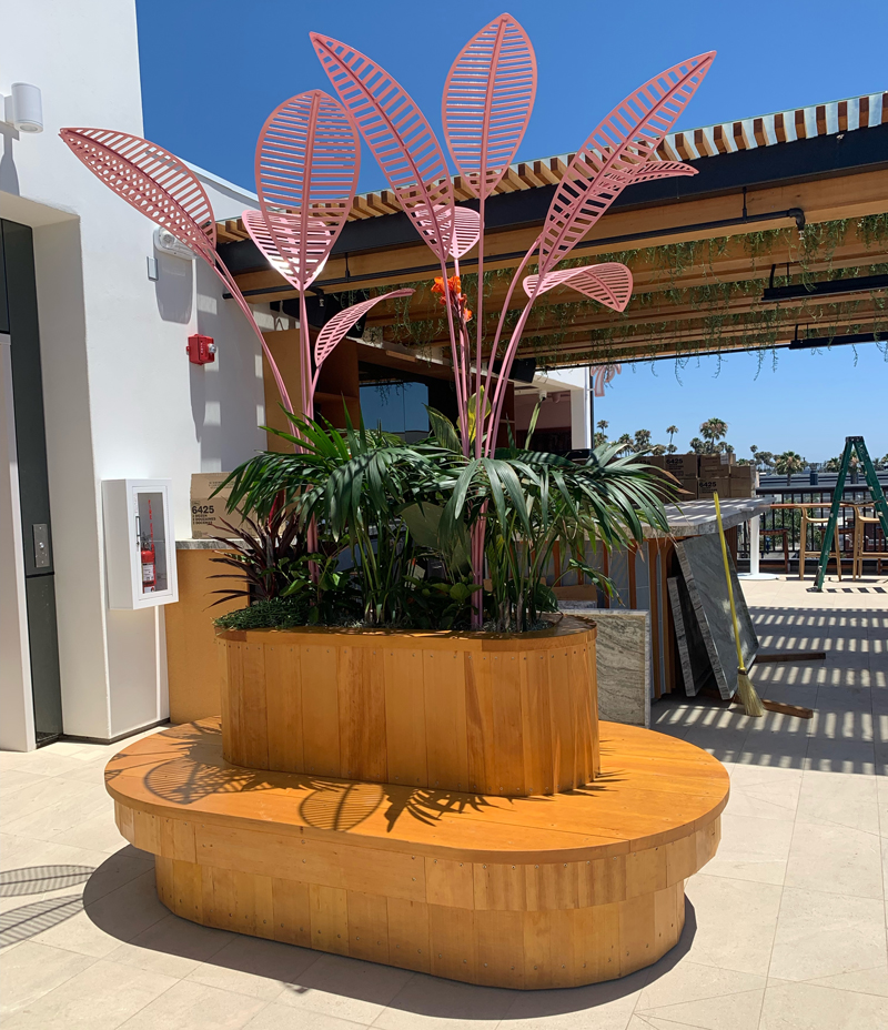 Colorful planters introduced artistic elements along with the plants. Photo: Jim Mumford biophilic projects