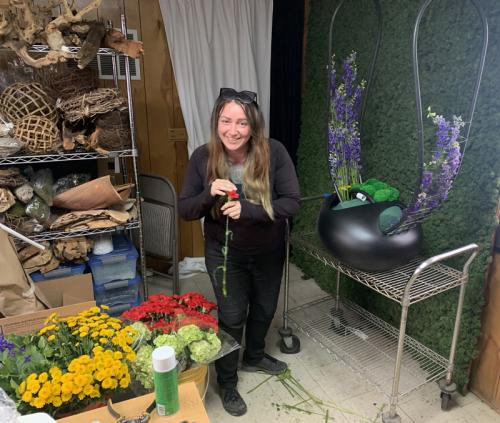 Rachel hard at work this week on our "Art Alive 2021" entry. Photo: Good Earth Plant Company