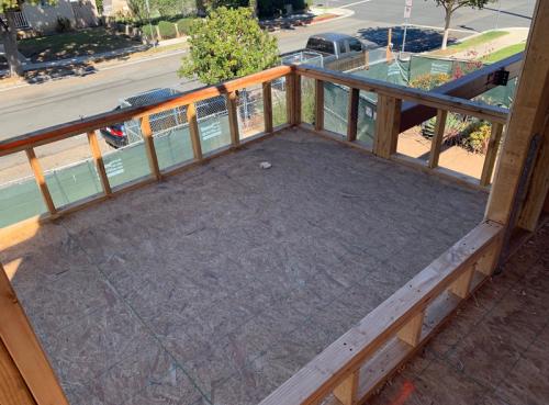 Initial framing for construction of the residential green roof in Santa Monica, California. 
